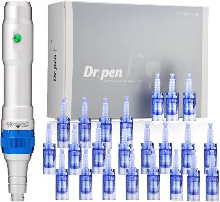 Dr. Pen Ultima A6 Microneedling Pen Skin Care Instrument With 24 Cartridges – 10 X 36-Pin, 10 X Nano, 4 X 12-Pin – Silver